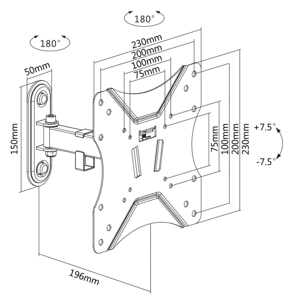 OFFICE Fullmotion Wall Mount tilt swivel 23"42" 25 kg