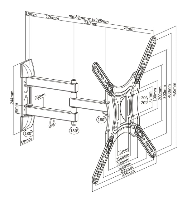 OFFICE FullMotion Wall Mount tilt swivel 23"55" 30 kg