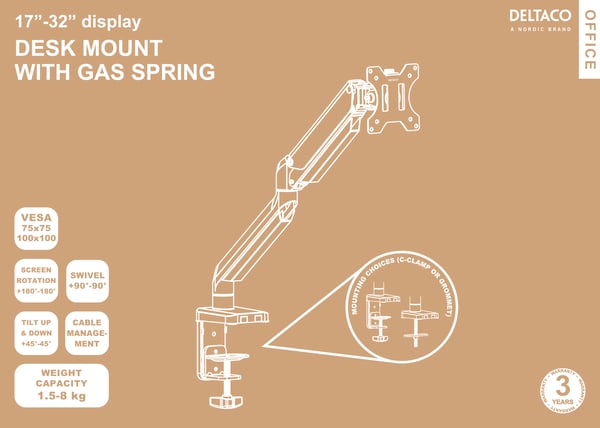 OFFICE Single Mount Gas Spring Monitor Arm tilt 17"-32"