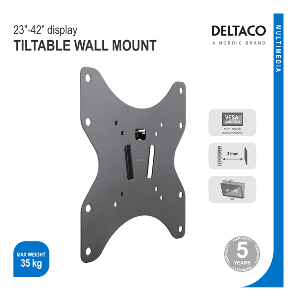 Tiltable Wall mount, 23-42" up to 35 kg, VESA, black