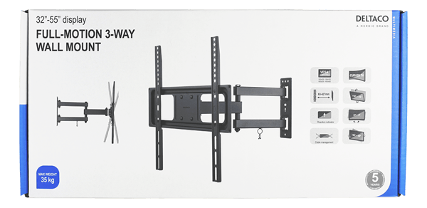 Full motion 3-way wall mount for monitor/tv, 32"-55", tilt