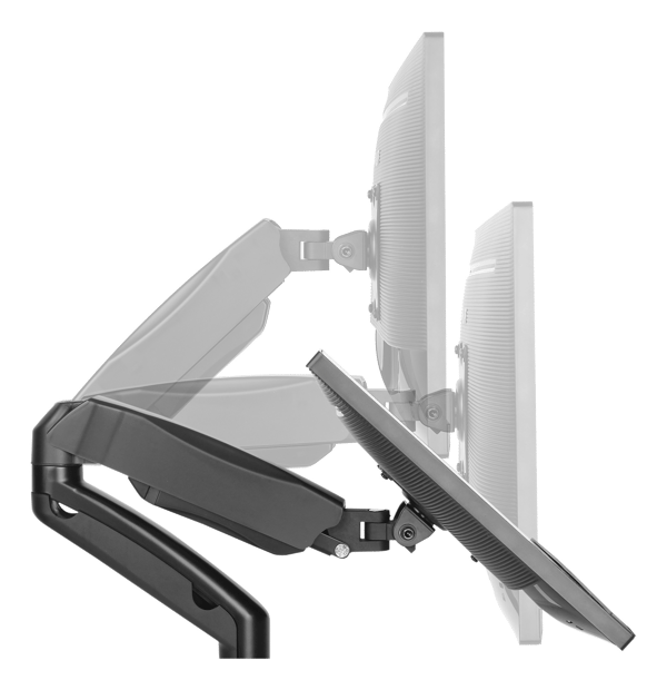 Full-motion dual desk mount, gas spring, 17-32", tilt, rotat