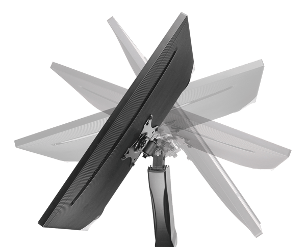 Full-motion dual desk mount, gas spring, 17-32", tilt, rotat