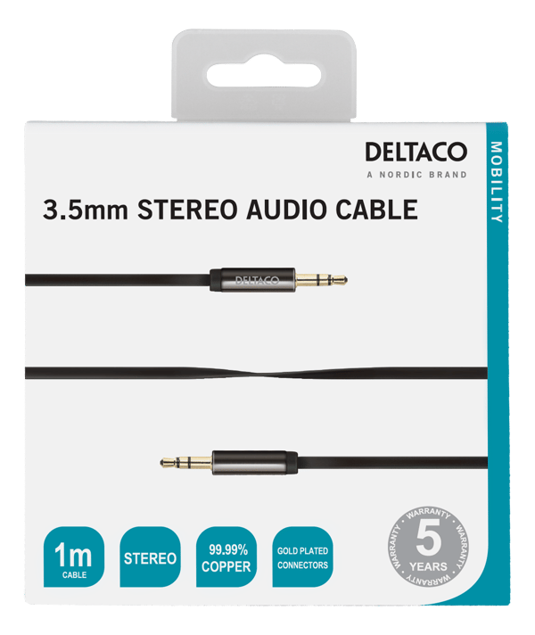 Audio cable, 3.5mm male to 3.5mm male, 1m, black