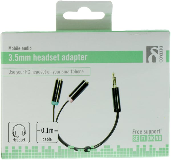 Audio adapter, 3.5mm male to 3.5mm female, 4-pin , 0.1m