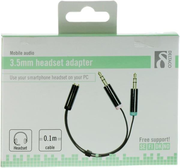 Audio adapter, 3.5mm male  to 3.5mm female, 4-pin , 0.1m