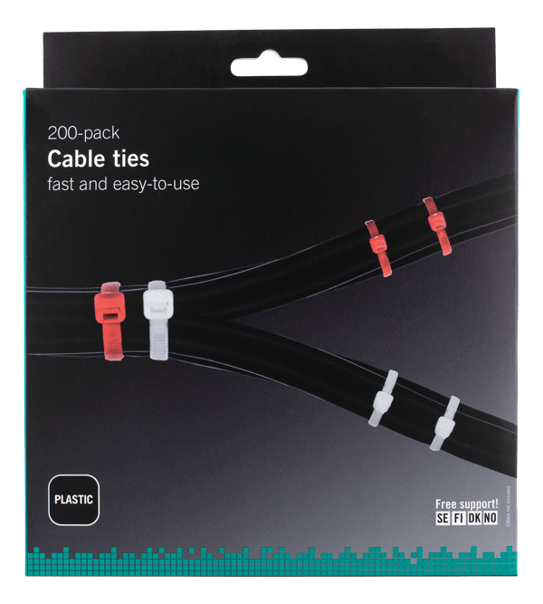 Cable ties, 100mm & 200mm, 200-pack, red/white