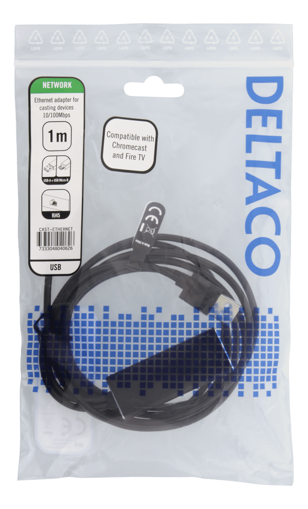 Ethernet adapter casting device 1m 100 Mbps USB-A+USB MicroB