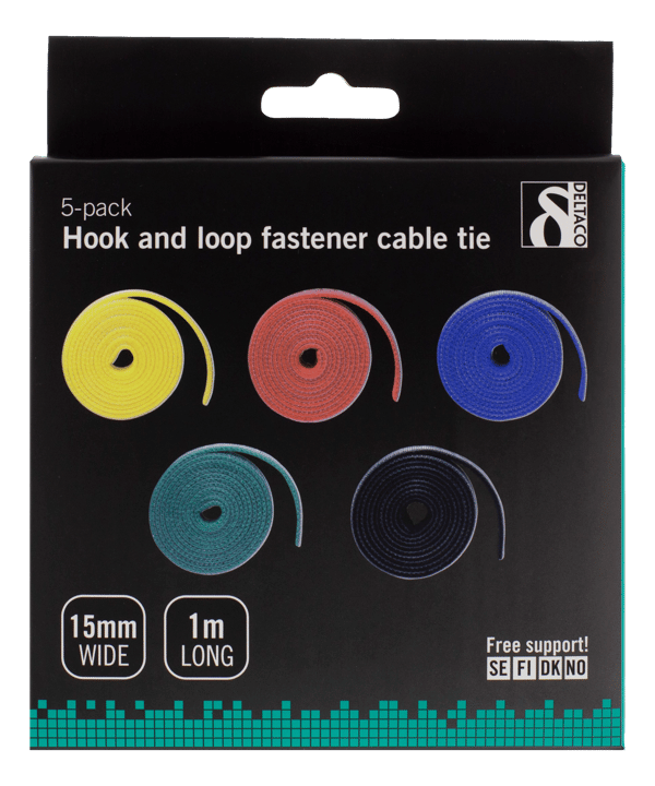 Cable organiser kit, velcro in different colors, 5-pack