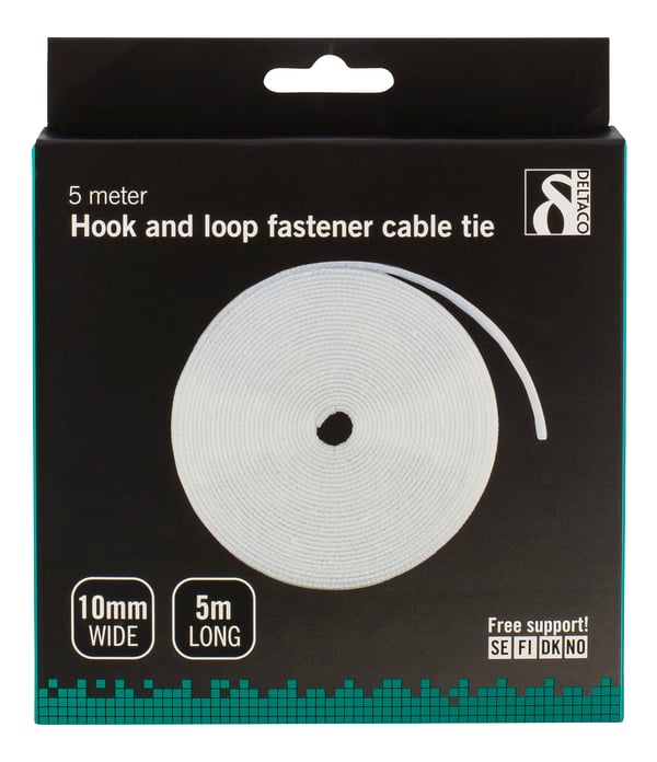 Hook and loop fastener cable ties, width 10mm, 5m, white