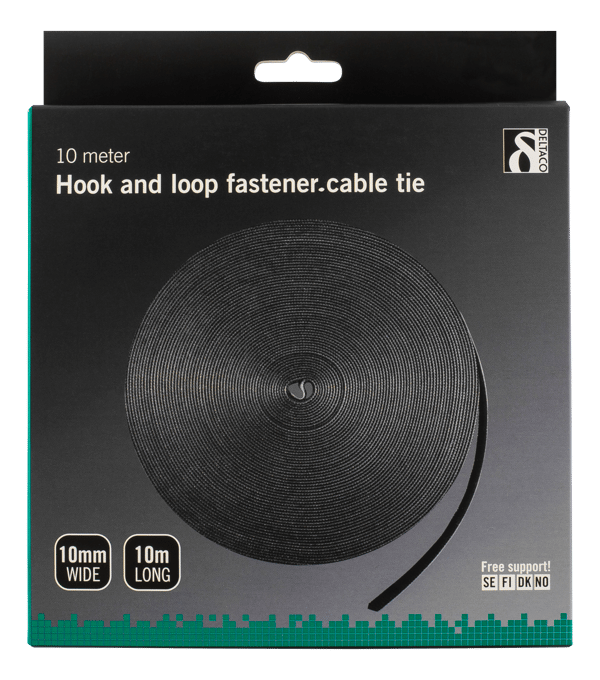 Hook and loop fastener cable ties, width 9mm, 10m, black