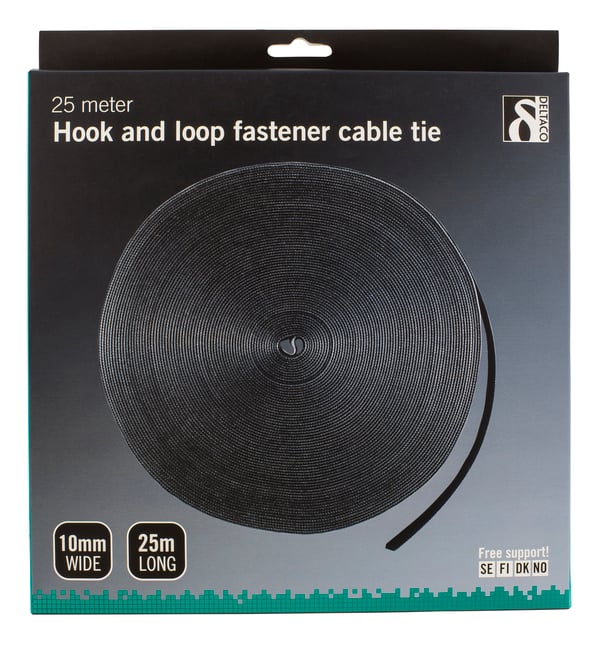 Hook and loop fastener cable ties, width 10mm, 25m, black