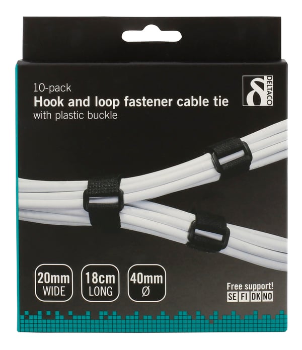 Hook loop fastener cable ties width 20mm 18cm 10pack