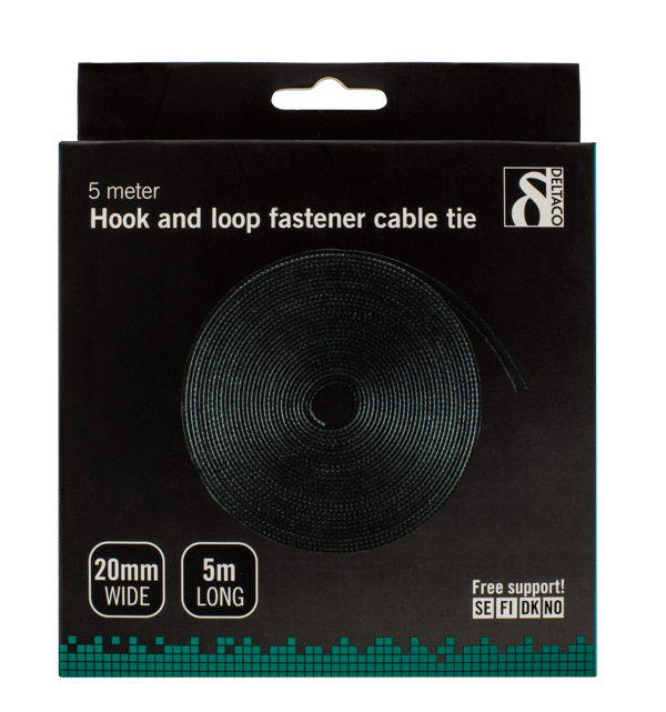Hook and loop fastener cable ties, width 20mm, 5m, black