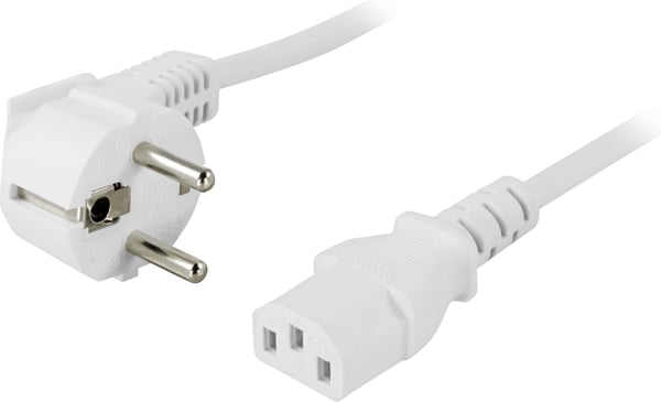 Device cable PC & wall angled CEE 7/7 & IEC C13 1m white