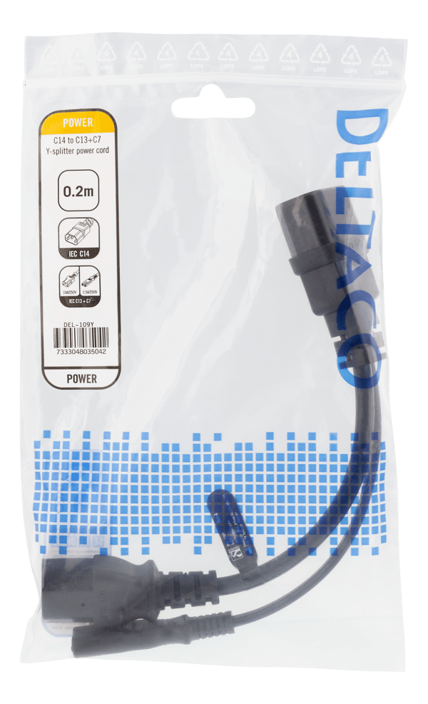 Y-Splitter power cord C14 to C13+C7, 0,2m, black