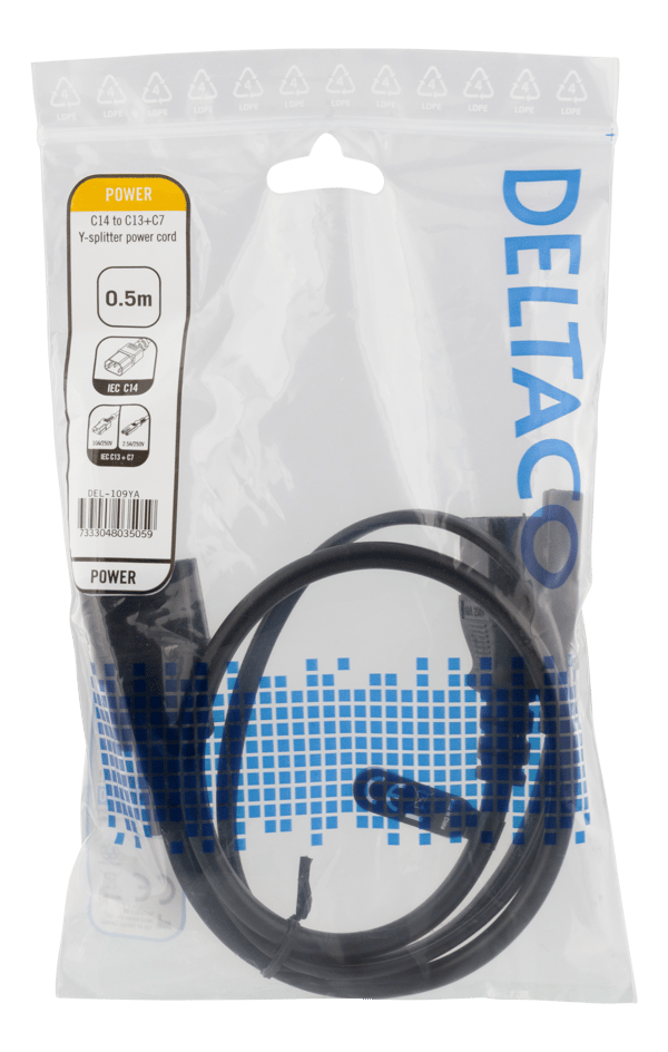 Y-Splitter power cord C14 to C13+C7, 0.5m, black