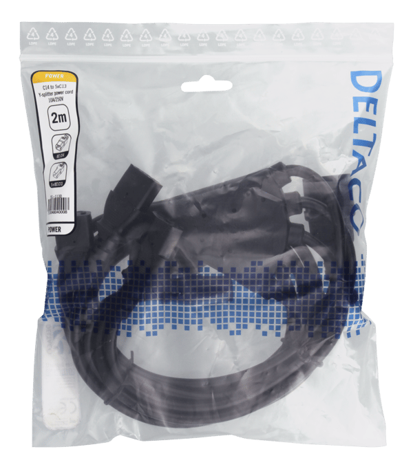 IEC C14 to 5x IEC C13, Y-splitter cable, 2m, 10A/250V, black
