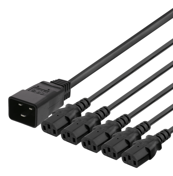 IEC C20 to 5x IEC C13 Power cable, 3m, 16A/250V, Y-Splitter