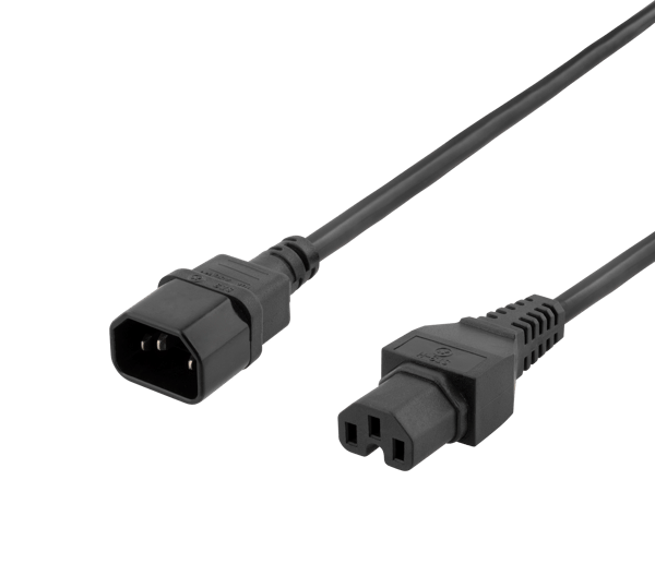 Extension cord IEC C15 - IEC C14, 0.5m, black