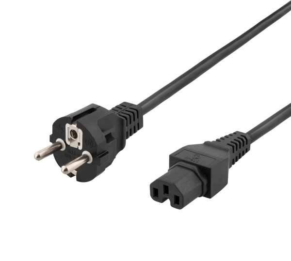 Power cord CEE7/7 - IEC C15, 1m, black