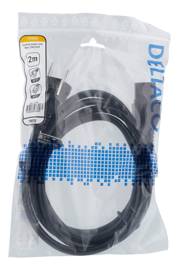 Power cord CEE 7/7 - IEC C15, 2m, black