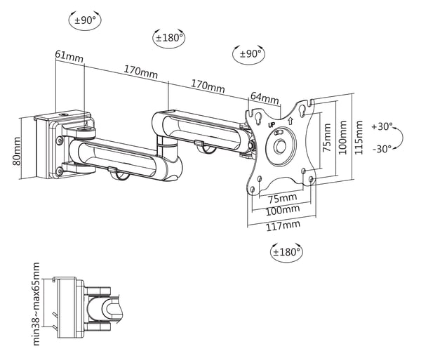 OFFICE Monitorarm slatwall panel 1732" 8 kg