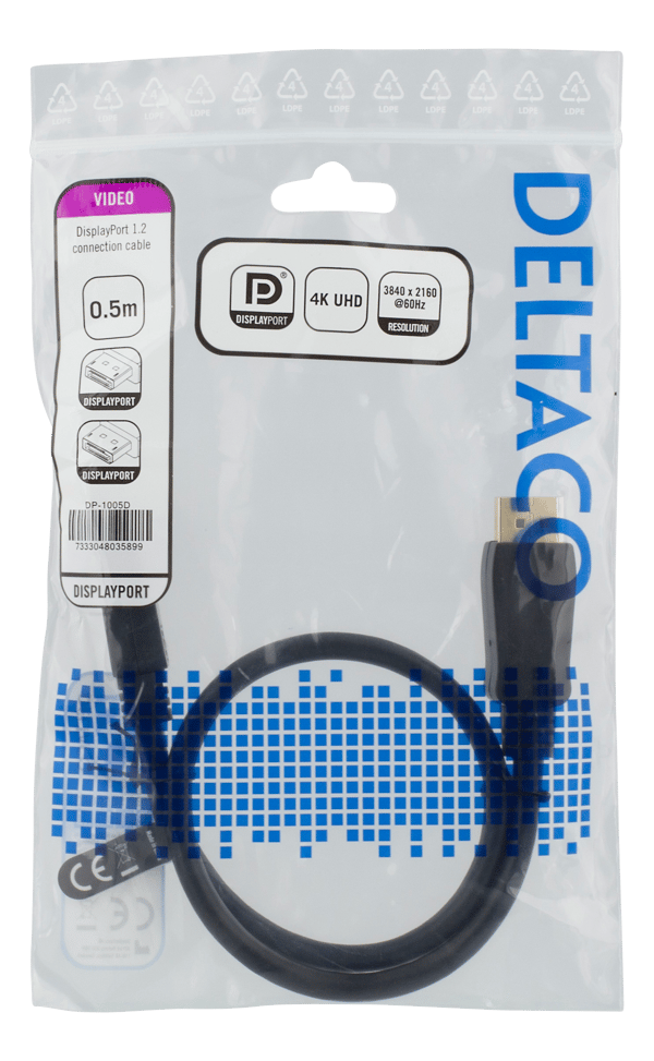 DisplayPort cable, 0,5m, 4K UHD, DP 1.2, black