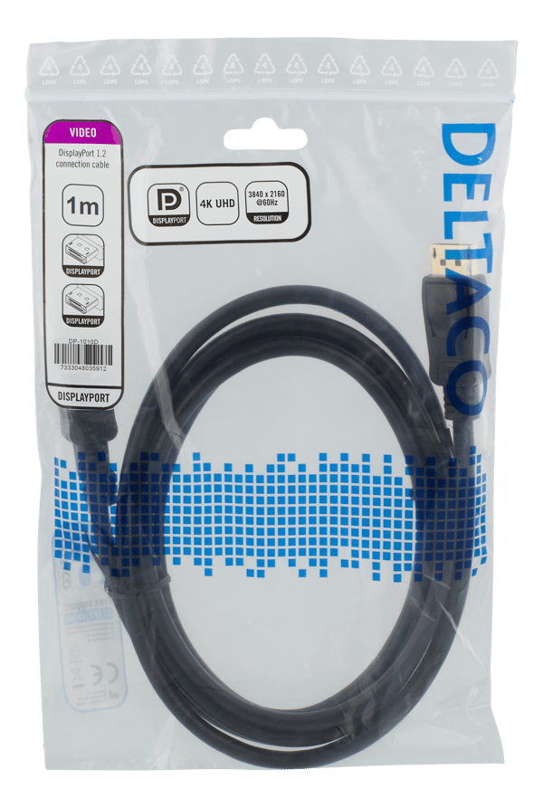 DisplayPort cable, 1m, 4K UHD, DP 1.2, black
