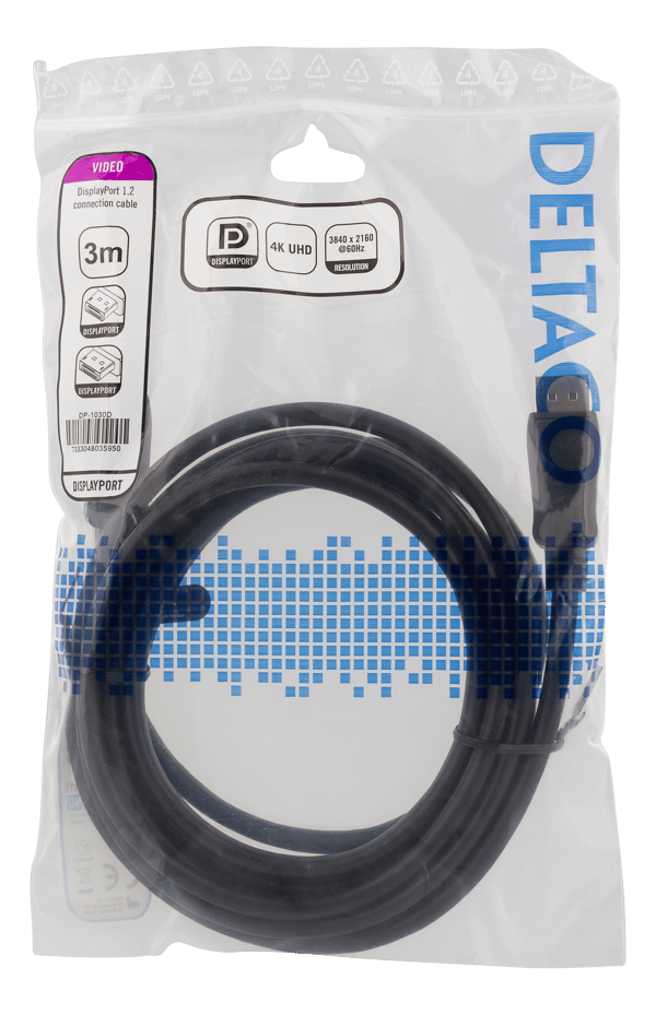 DisplayPort cable, 3m, 4K UHD, DP 1.2, black
