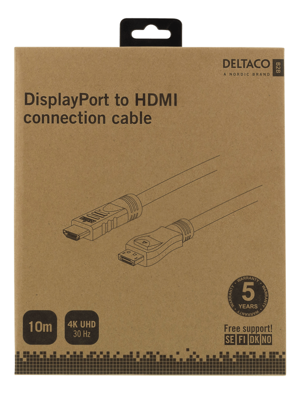 DP - HDMI cable, 10m, 3840x2160 at 30Hz, 10.8Gb/s, black