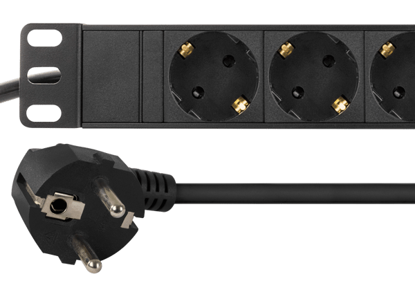 Power outlet, 9xCEE 7/3, 1xCEE 7/7, pet-protected, 2m,black