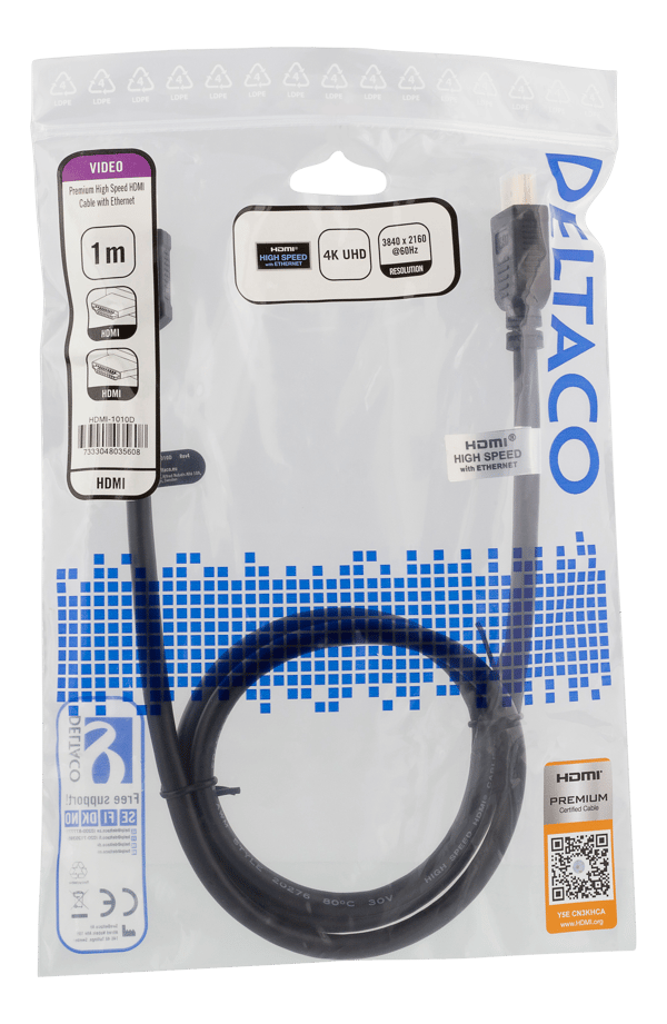 High-Speed Premium HDMI cable, 1m, Ethernet, 4K UHD, black