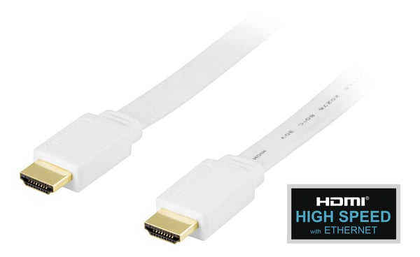 Flat HDMI cable, HDMI High Speed with Ethernet, 1m, white