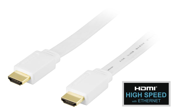Flat HDMI cable, HDMI High Speed with Ethernet, 1m, white