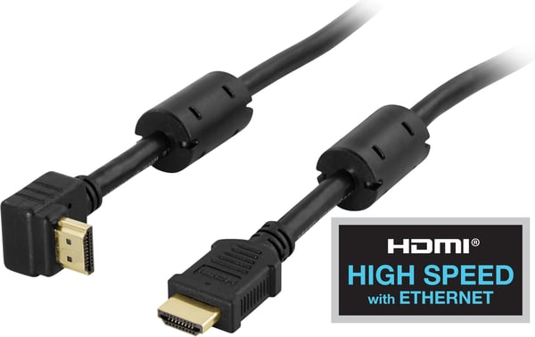 Angled HDMI cable, HDMI High Speed with Ethernet, 1m, black