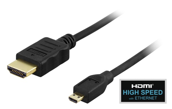 HDMI A - Micro cable, HDMI High Speed w/ Ethernet, 1m, black
