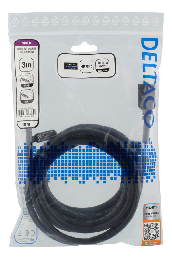 High-Speed Premium HDMI cable, 3m, Ethernet, 4K UHD, black