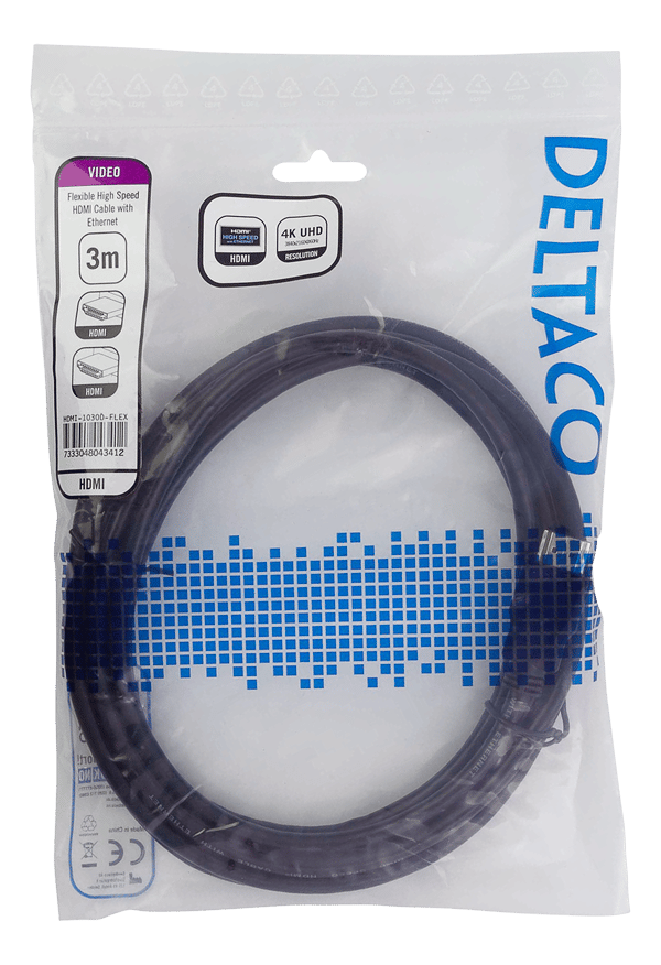 Flexible HDMI cable, 4K UltraHD at 60Hz, 3m, black