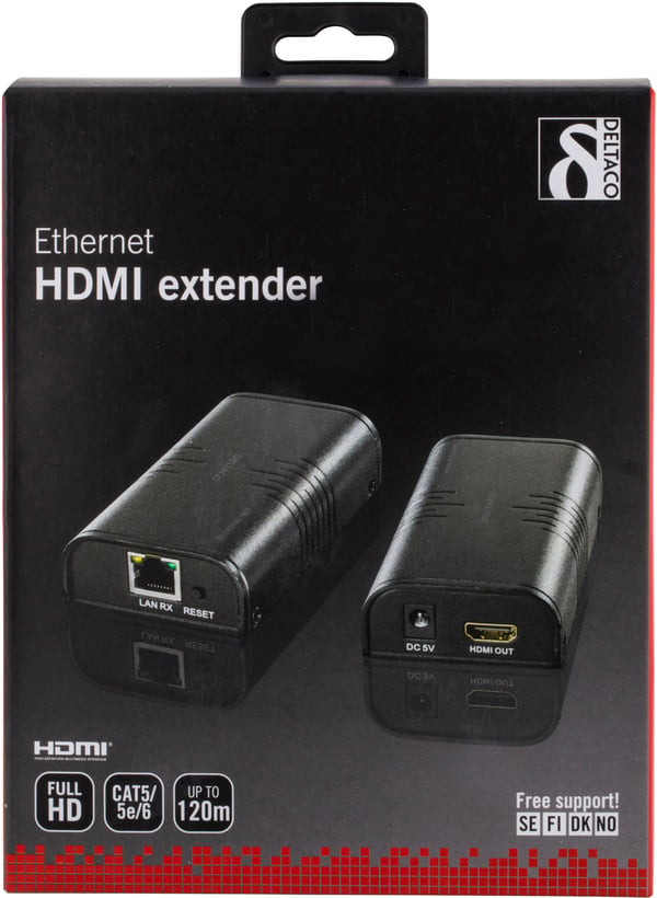Ethernet HDMI extender, 120 meters in 1080P with Cat6, black