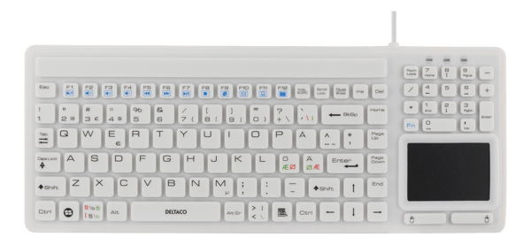 Rubberized keyboard with touchpad, IP68, 105 keys, white