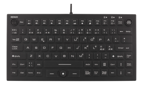 Mini Silicone keyboard, spill proof, blue LED, IP68, black