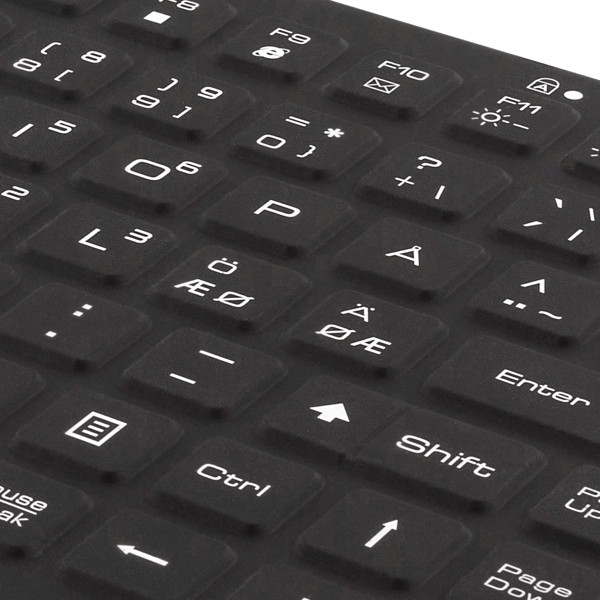 Mini Silicone keyboard, spill proof, blue LED, IP68, black