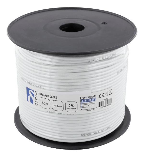 Speaker cable, 2x2.5mm2, open ends,  pure copper, 50m, white