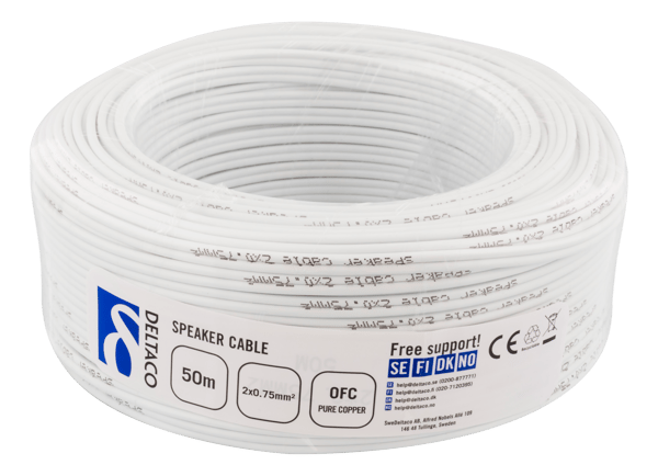 Speaker cable, 2x0.75mm2, white, 50m