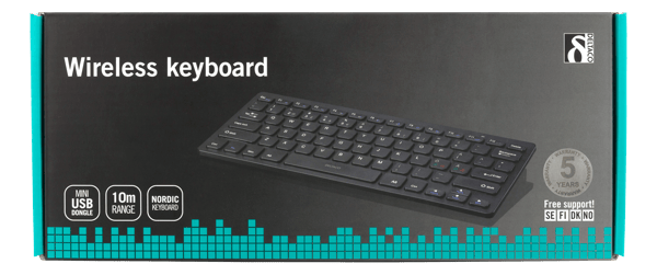 Wireless mini keyboard muted keys nanoreceiv USB 10m range