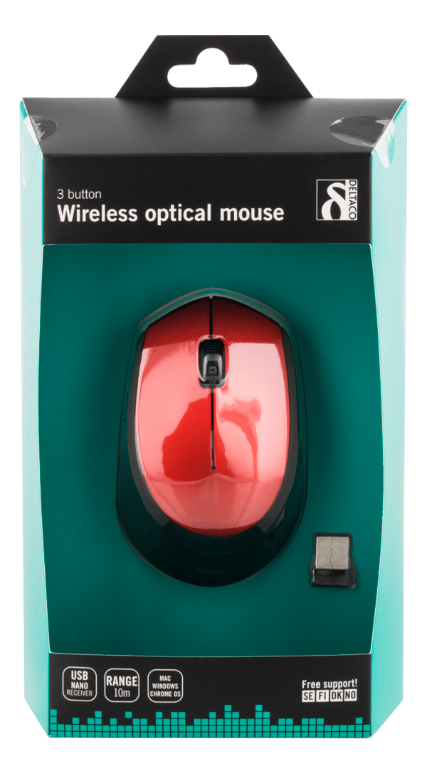 Wireless optical mouse 2.4GHz, 3 buttons with a scroll, red