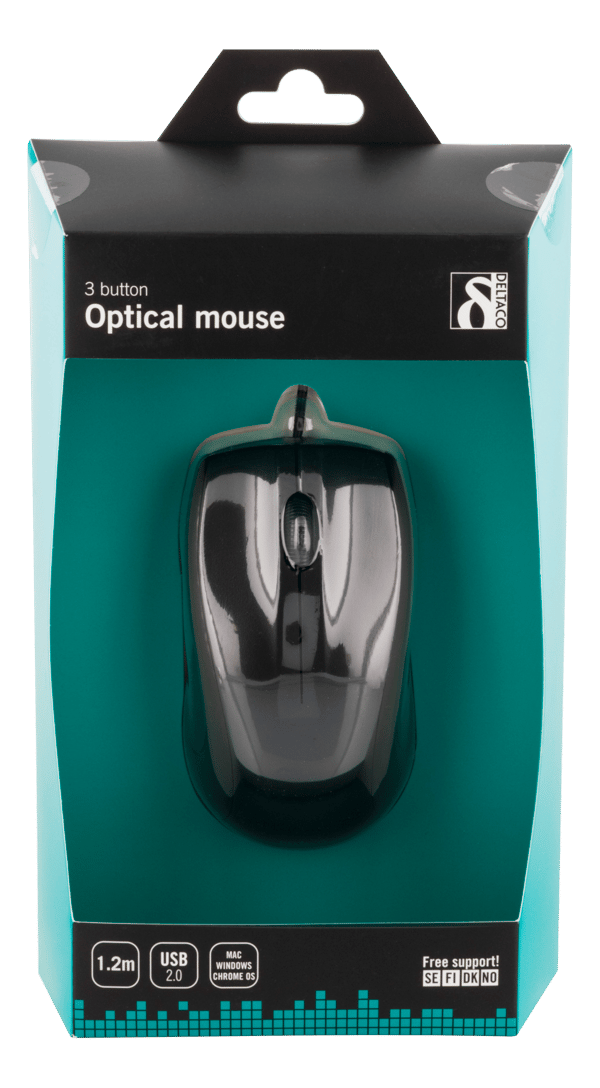 Wired optical mouse, 3 buttons w/ a scroll, 1200 DPI, black