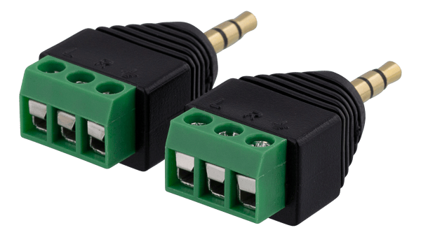 3-pin Terminal block to 3.5mm, 2-Pack, Screw fix, 3.5mm male