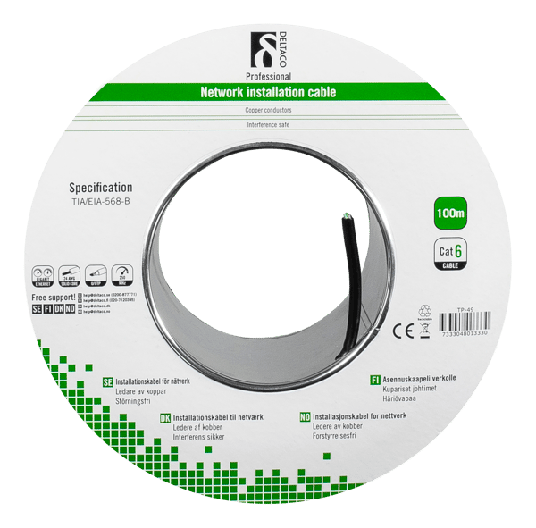 U/UTP Cat6 installation cable, for outdoor use, 100m, black